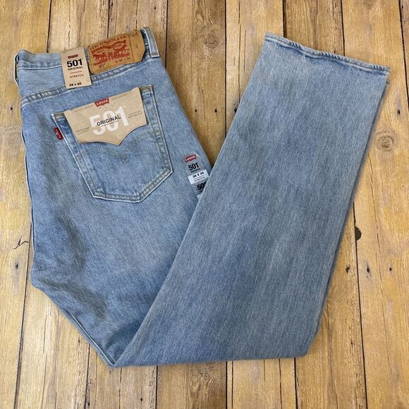 Levis 501 Original Stretch Button Fly Jeans Light Wash 36X30 NEW NWT - Picture 2 of 14